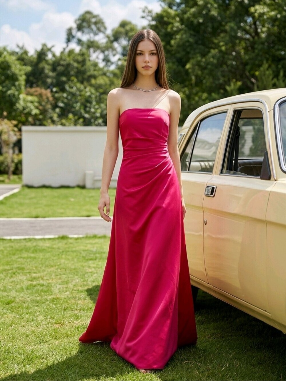 Red Strapless A-Line Ball Gown with Shawl